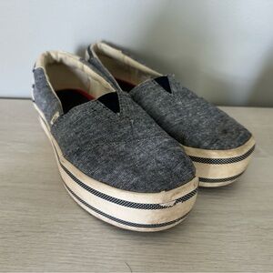 Toms Alpargata Boardwalk Womens Blue Canvas Loafer Flats Shoes size 5 platform